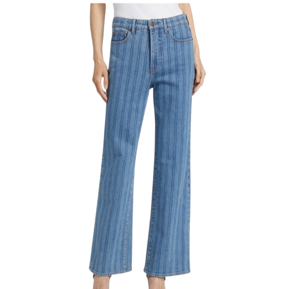 Veronica Beard Crosbie Wide Leg Loafer Stripe High Rise Jeans Size 28